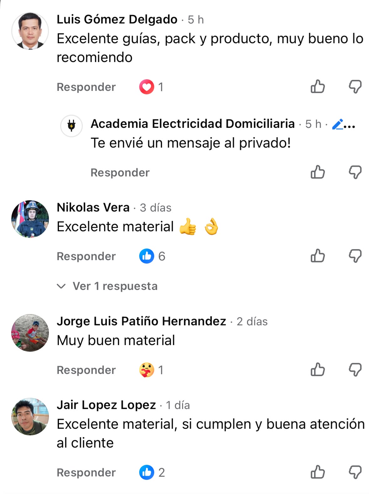 Comentarios reales de Facebook de compradores del Pack Pro 1