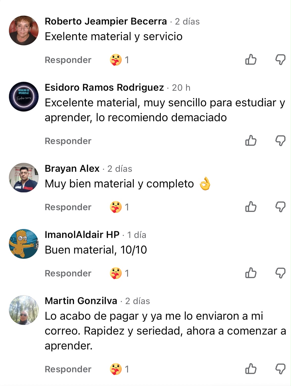 Comentarios reales de Facebook de compradores del Pack Pro 2